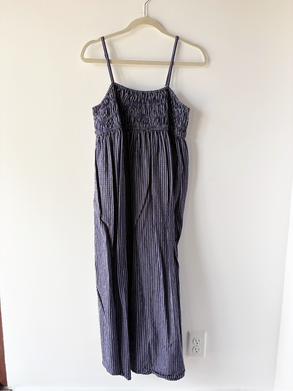 A New Day Striped Smocked Cami Maxi Dress Navy Blue White Spaghetti Strap - Picture 1 of 6